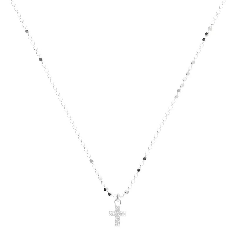 Collier court fin en argent - Chaîne petits cubes & Croix zirconiums DORIANE