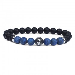 Bracelet perles homme élastiqué - Onyx noires & Lapis Lazuli LAPIS LAZULI