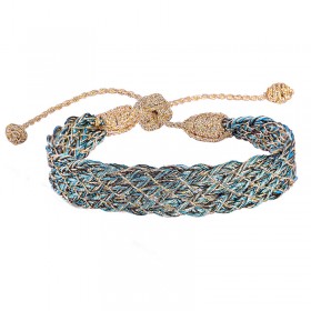 Bracelet fin ajustable LINES Peach Turquoise - Fils d'or tressés - Maaÿaz