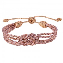 Bracelet fin ajustable DOUBLE KNOT Rose Peach Pink - Fils d'or tressés - Maaÿaz