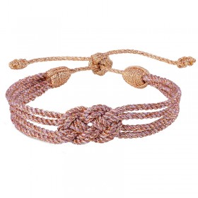 Bracelet fin ajustable DOUBLE KNOT Rose Peach Pink - Fils d'or tressés - Maaÿaz