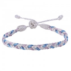 Bracelet fin ajustable EYA Silver Blue Pink - Fils d'argent tressés - Maaÿaz