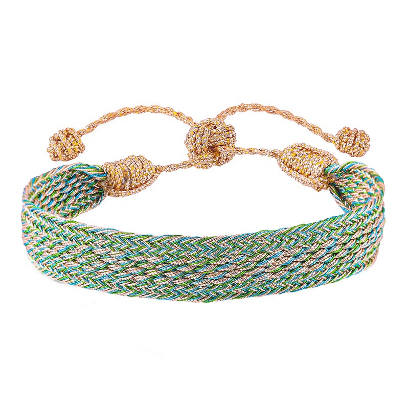 Bracelet fin ajustable IZY Gold Peach Lime - Fils d'or tressés - Maaÿaz