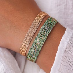 Bracelet fin ajustable IZY Gold Peach Lime - Fils d'or tressés