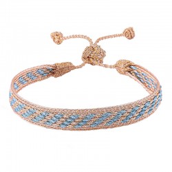 Bracelet fin ajustable IZY Gold Peach Sky Blue - Fils d'or tressés - Maaÿaz