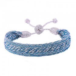 Bracelet fin ajustable IZY Silver Moon Blue - Fils d'or tressés - Maaÿaz