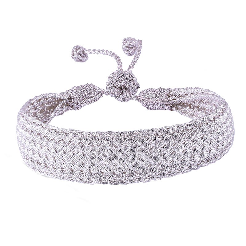 Bracelet fin ajustable MAXI BOX Silver - Fils d'or tressés - Maaÿaz