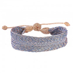 Bracelet fin ajustable MAXI YULA Peach Silver Blue - Fils d'or tressés - Maaÿaz