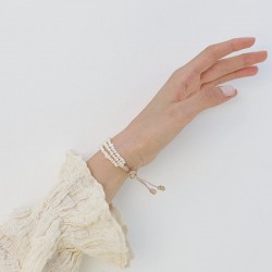 Bracelet fin ajustable MAXI JOHER - Fils d'or tressés & Perles de culture