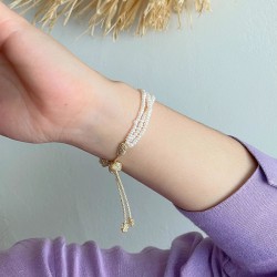 Bracelet fin ajustable MAXI JOHER - Fils d'or tressés & Perles de culture