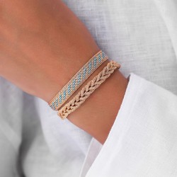 Bracelet fin ajustable IZY Gold Peach Sky Blue - Fils d'or tressés