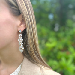 Boucles d'oreilles pendantes FLEURS - Cristaux blancs