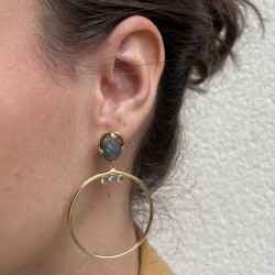 Boucles d'oreilles créoles CARMEN Or - Puces Labradorites & Cercles zircons