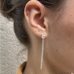 Boucles d'oreilles Argent - Zircon ovale & Chaîne pendante scintillante