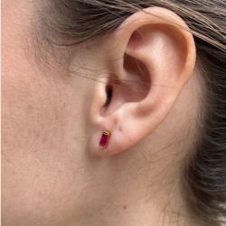 Boucles d'oreilles mini puces CRYSTAL Or - Barrette Cristal fuschia