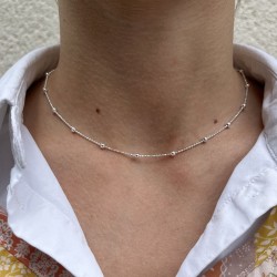 Collier court argent JEANNE - Chaîne billes fine & Petites boules