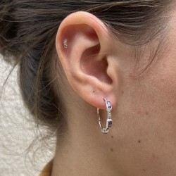 Boucles d'oreilles Créoles Argent - Améthystes & zircons blancs 2 cm