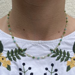 Collier fin FEERIE Or - Pierres semi-précieuses camaïeux de verts