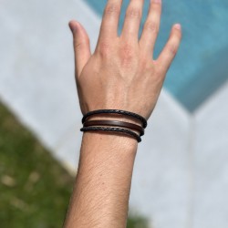 Bracelet jonc Homme en Cuir véritable plat - MARRON TAILLE S