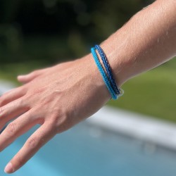 Bracelet jonc Homme - Coton ciré tressé carré bleu turquoise TAILLE S