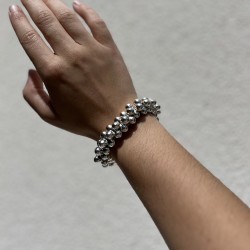 Bracelet manchette élastique NILA métal - Sphères de boules TAILLE S