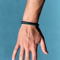 Bracelet jonc homme Cuir bleu 4 mm - Tressé serpent rond TAILLE M