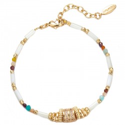 Bracelet DUNDEE BLANC Or - Perles corail, tubes blancs & Rouleau antik strass - HIPANEMA