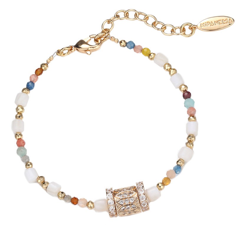 Bracelet ELEANOR BLANC Or - Perles multicolores & Rouleau antik zircons - HIPANEMA