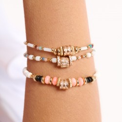 Bracelet ELEANOR BLANC Or - Perles multicolores & Rouleau antik zircons