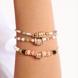 Bracelet SURPRISE NEON Or - Miyuki blanc rose noir & Rouleau antik