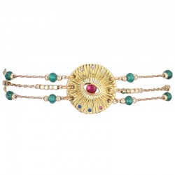 Bracelet THEODOSE MULTI Or - Chaîne chapelet perles multi & Rosace Oeil rubis - HIPANEMA