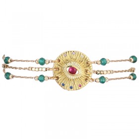 Bracelet THEODOSE MULTI Or - Chaîne chapelet perles multi & Rosace Oeil rubis - HIPANEMA