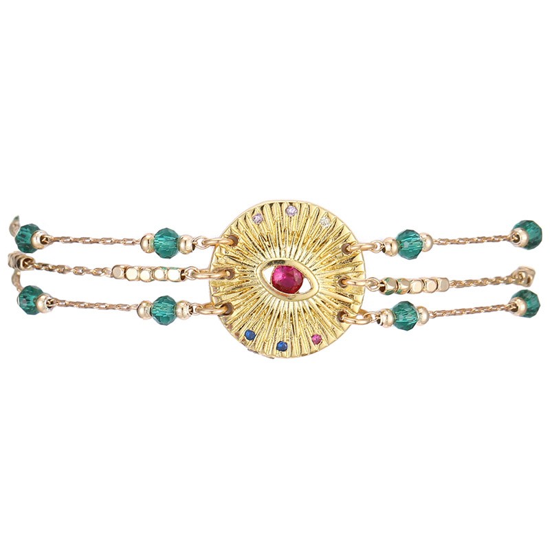 Bracelet THEODOSE MULTI Or - Chaîne chapelet perles multi & Rosace Oeil rubis - HIPANEMA