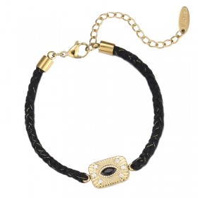 Bracelet ZENON NOIR Or - Cordon tressé & Plaque Oeil zircons - HIPANEMA