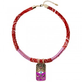 Collier TAROT LILA Or - Coton violet rouge & Pendentif protecteur Oeil - HIPANEMA