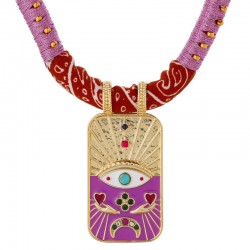 Collier TAROT LILA Or - Corde rouge violet & Pendentif protecteur Oeil