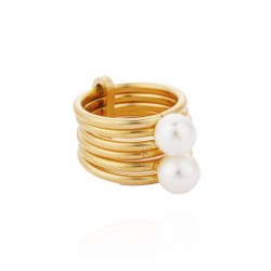Bague large HERODOTE Or - Anneaux lisse & Perles Blanches  - HIPANEMA
