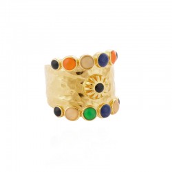 Bague large ajustable FERNANDO Or - Anneau perles émail multicolor