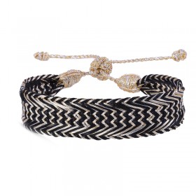 Bracelet ajustable NERRY Silver Gold Ebony - fils d'or tressés noir, argent et or - Maaÿaz