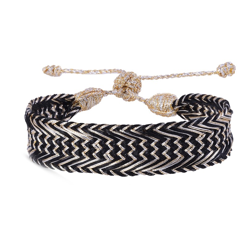 Bracelet ajustable NERRY Silver Gold Ebony - fils d'or tressés noir, argent et or - Maaÿaz