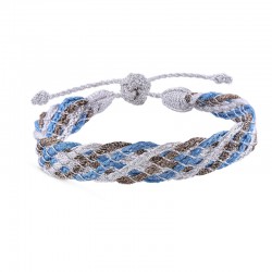Bracelet LINES Silver Blue - fils d'or tressés bleu argent et marron - Maaÿaz