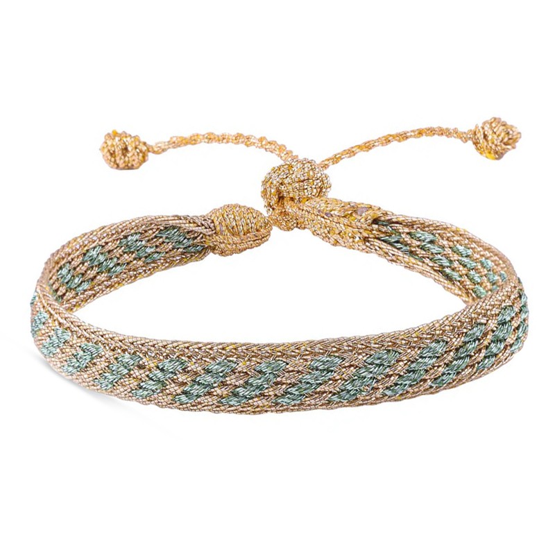 Bracelet IZY 2 Gold Basil - Fils d'or tressés doré bleu Maaÿaz