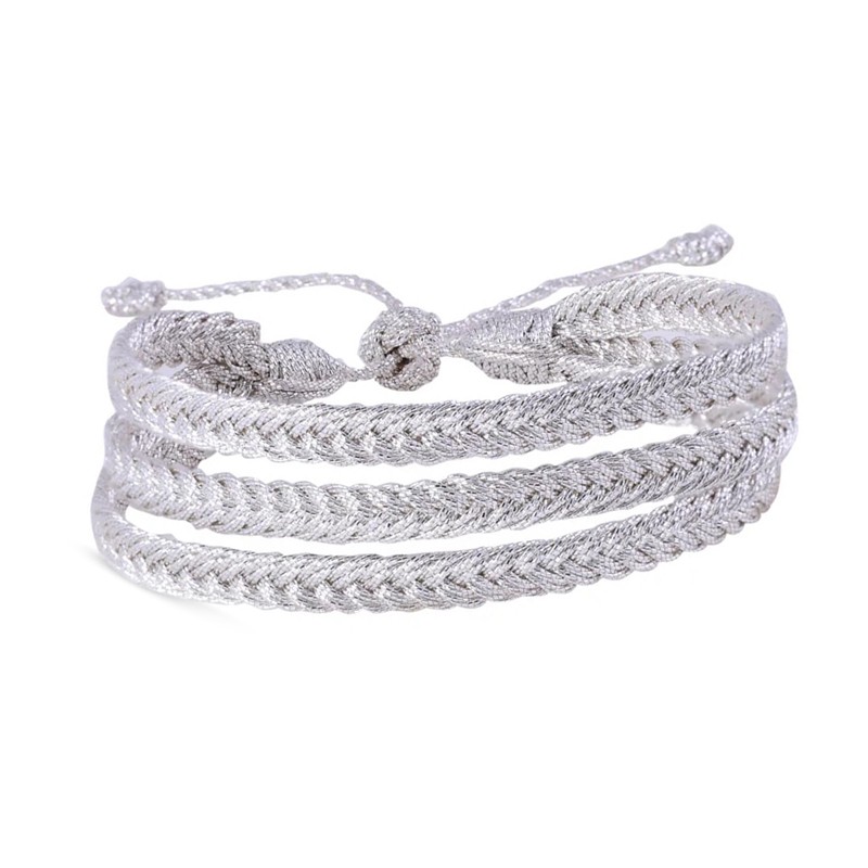 Bracelet ajustable MAXI EYA Silver - fils d'or tressés - Maaÿaz