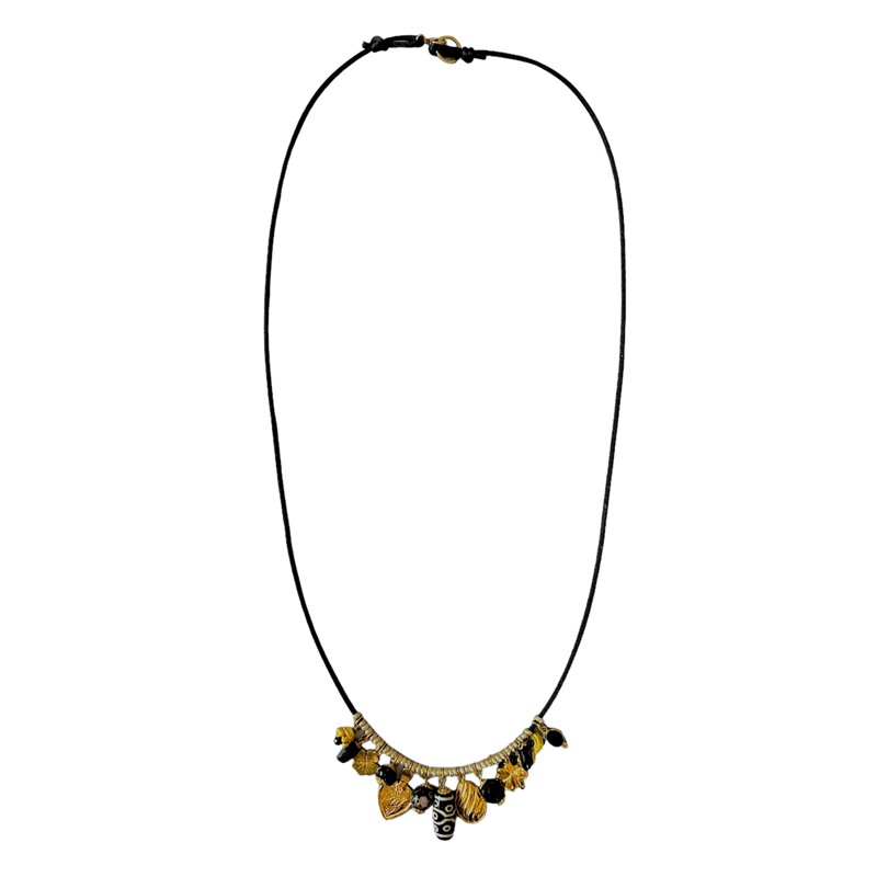 Collier ras de cou cordon noir BONY - Pendentifs symboles chance & amour - By Garance