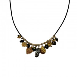 Collier ras de cou cordon noir BONY - Pendentifs symboles chance & amour