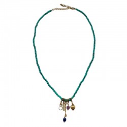 Collier ras de cou DORA doré - Perles turquoises & Pendentifs - BY GARANCE