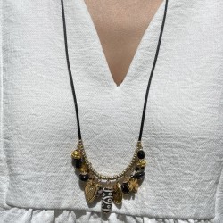 Collier ras de cou cordon noir BONY - Pendentifs symboles chance & amour