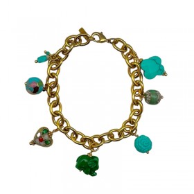 Bracelet gourmette ELEPHANT doré - Pampilles symboliques turquoises- BY GARANCE