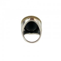 Grosse bague ovale Onyx noir - argent et laiton doré TAILLE 56