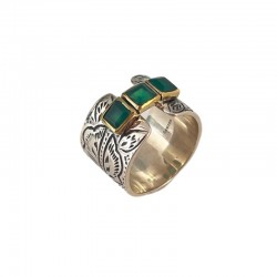 Bague large 3 oxydes verts - argent et laiton doré Canyon